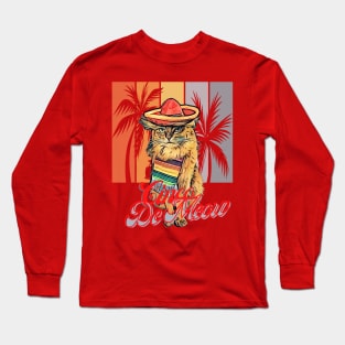 Cinco De Meow (Kitty wears pancho, sombrero, palm trees) Long Sleeve T-Shirt